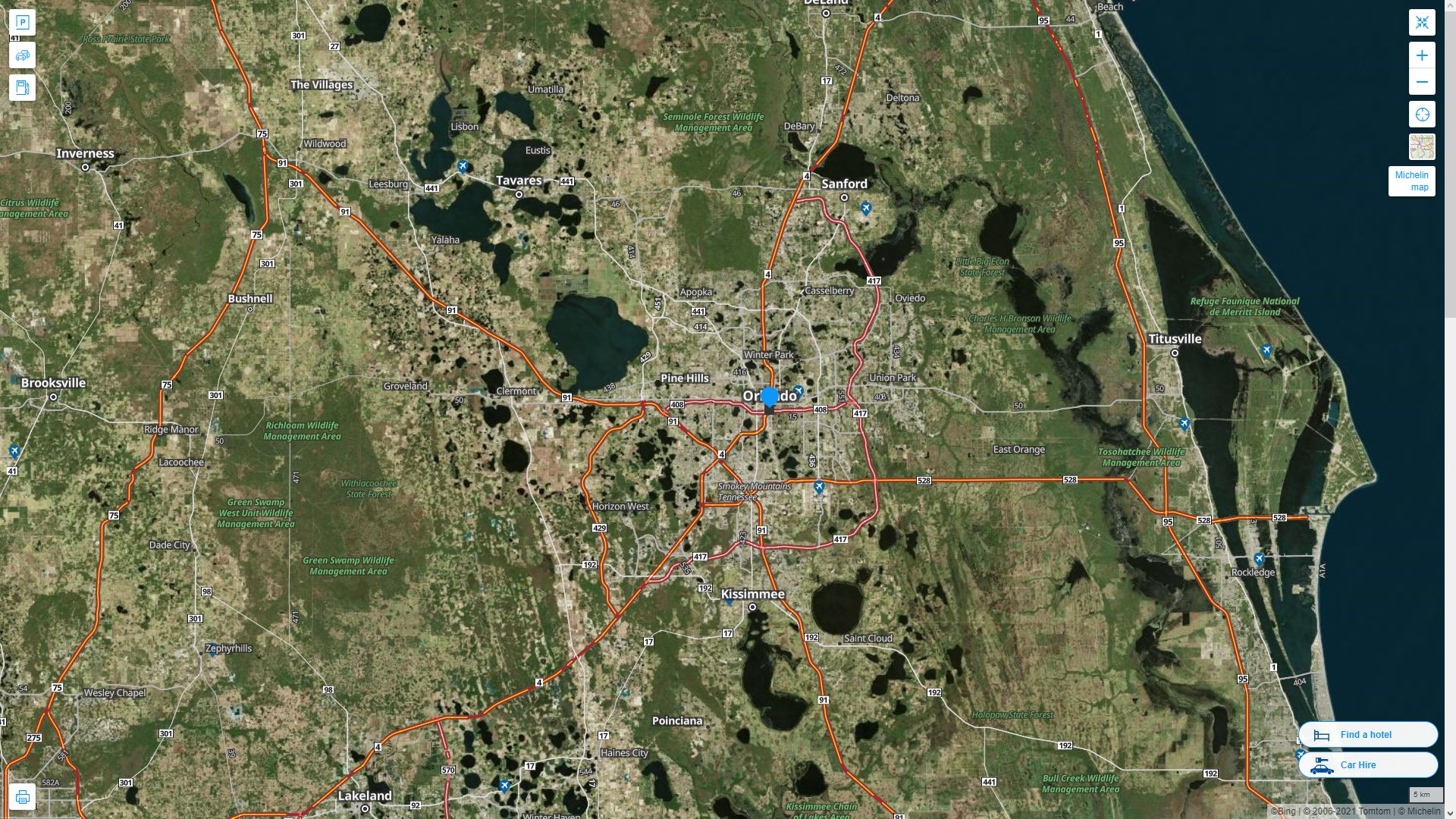 Orlando Florida Highway and Road Map with Satellite View